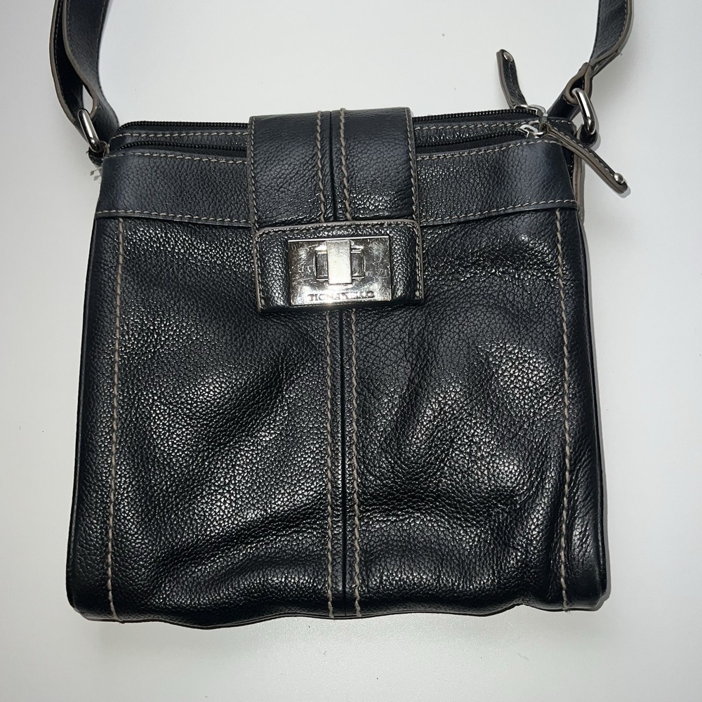 Tignanello Black Pebbled Leather  Crossbody Organizer‎ Purse